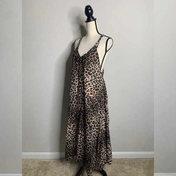NWT All Saints Lil Leppo Brown Animal Print Asymmetrical Mini Dress - Picture 4 of 16